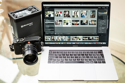 MacBookPro tethered to Leica camera for fast turnaround of headshot photographer London photography